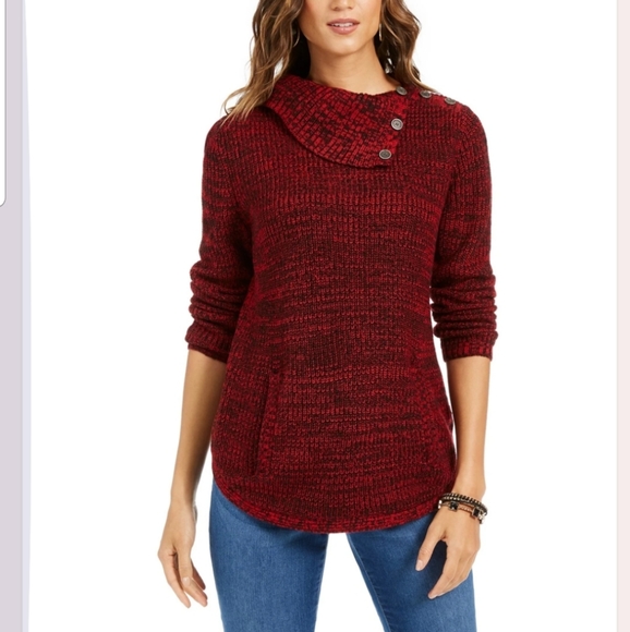 Style&co. Plus size envelope collar marled sweater - Picture 1 of 8